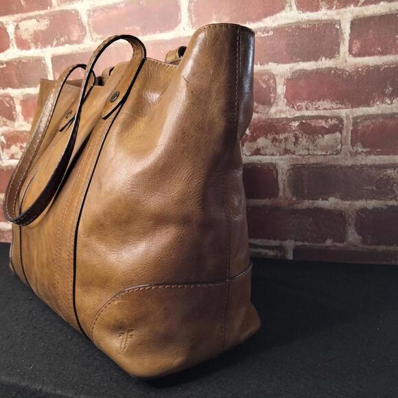 Frye Melissa Leather Shopper Tote Cognac Brown Handbag Purse - Picture 8 of 9